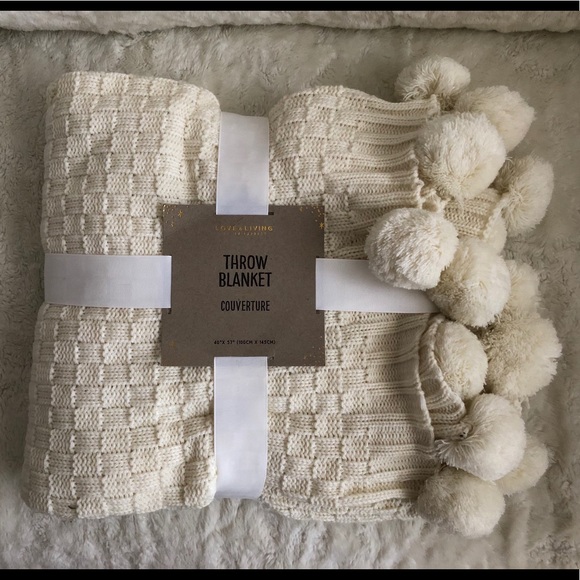 Other - 🌟2/$50 Brand New Cream Pom Pom Throw Blanket